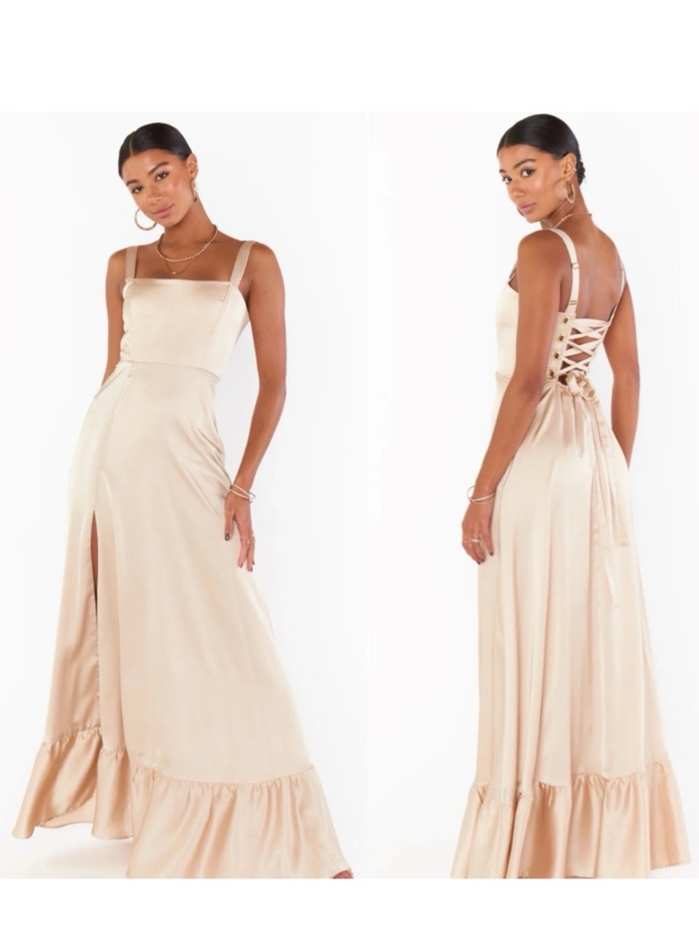 NWT Show Me Your MuMu Clarissa Corset Maxi Dress in Champagne Luxe Satin Large - Picture 9 of 9